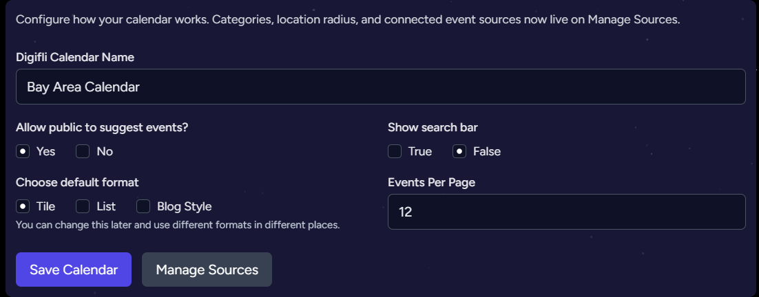Calendar dashboard screenshot