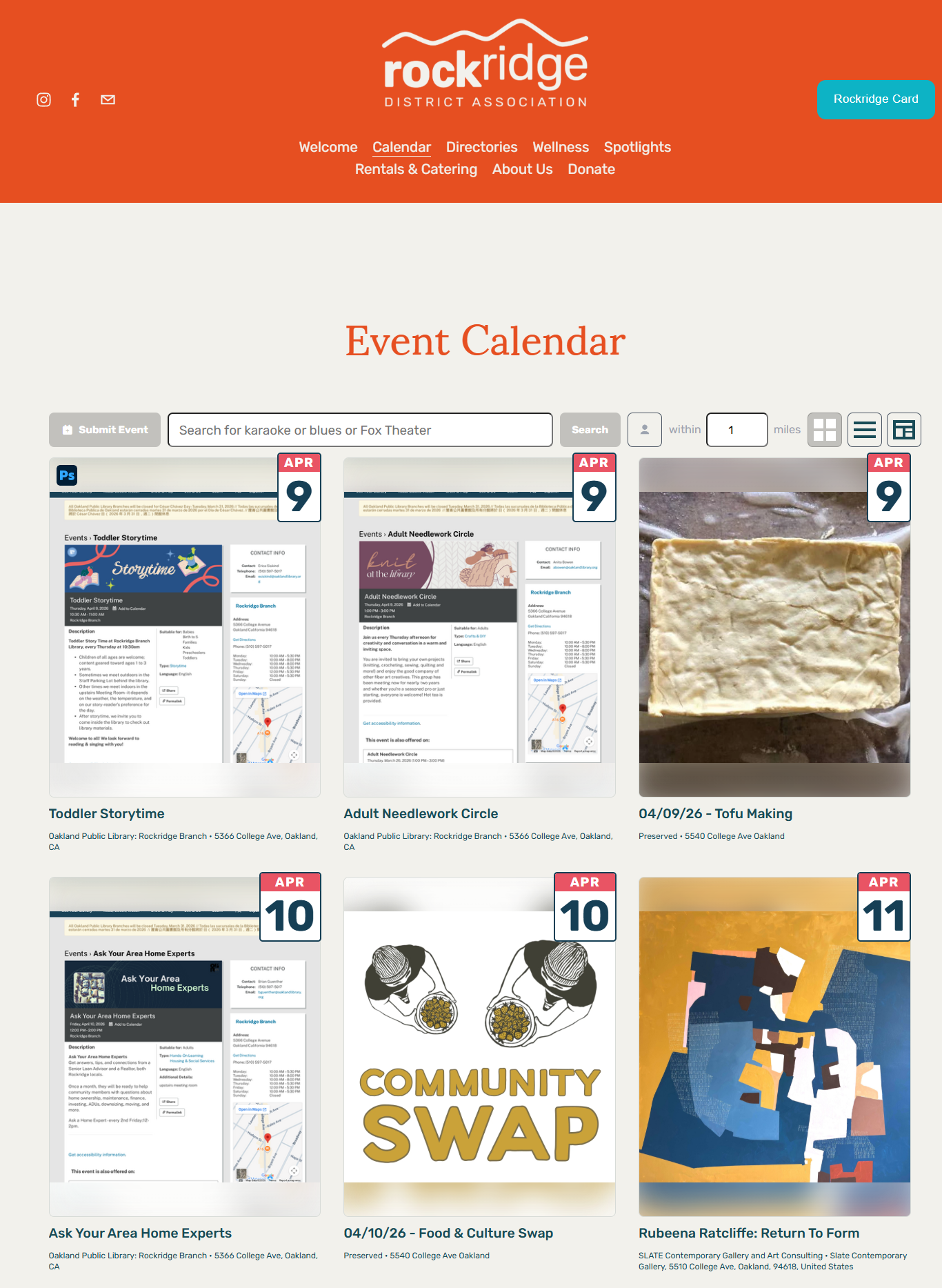Rockridge District Association calendar case study screenshot two
