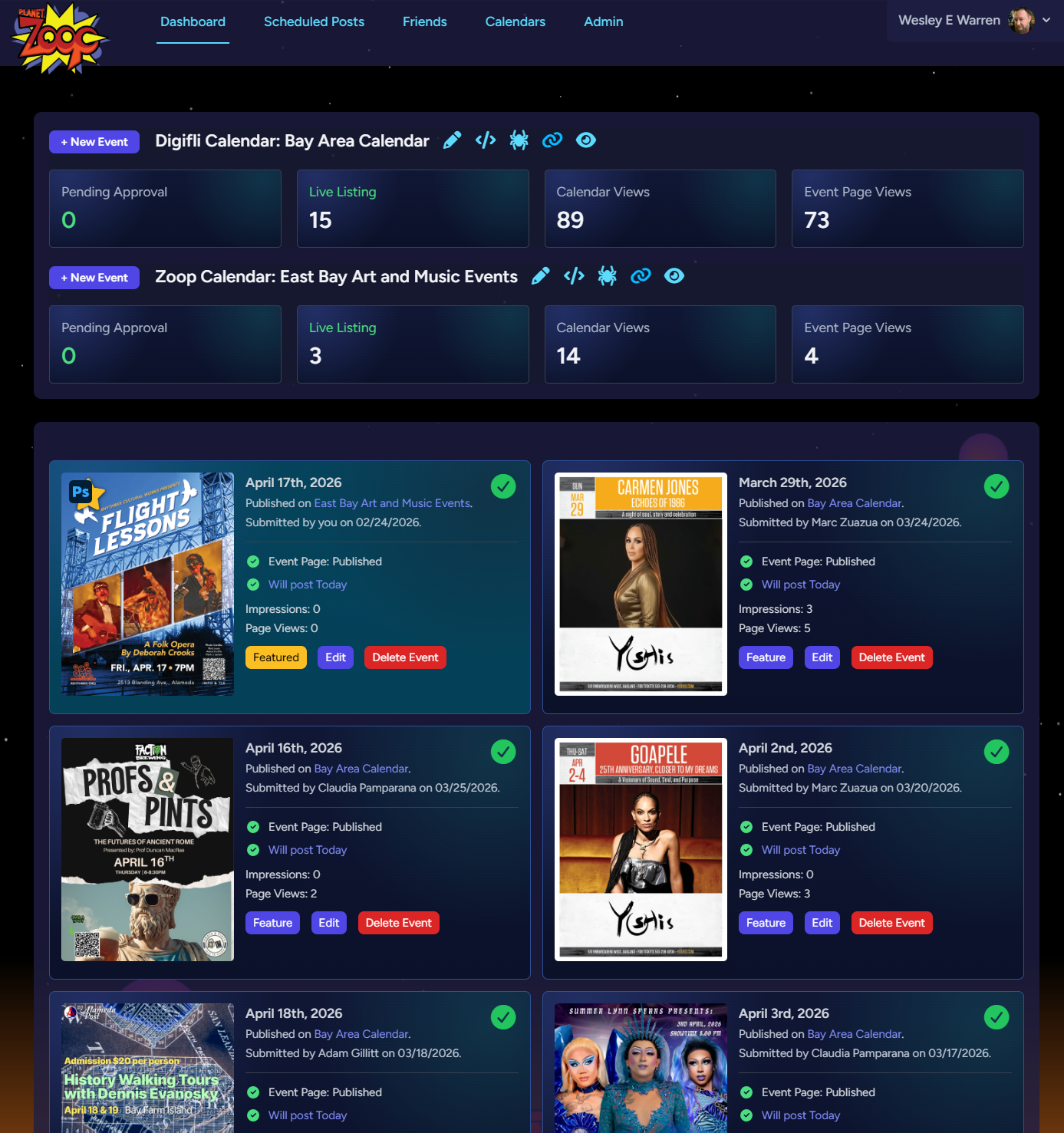 Calendar dashboard screenshot