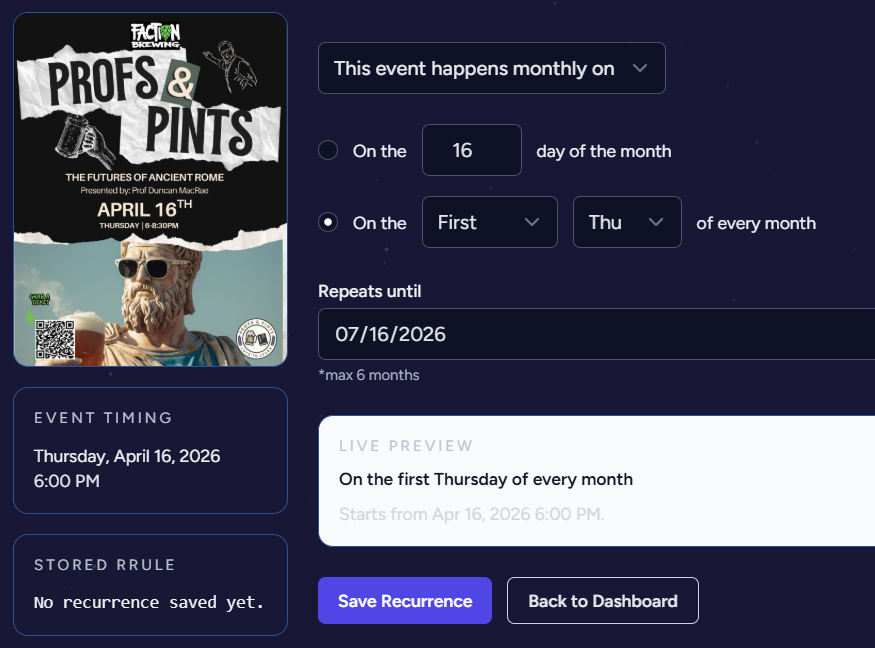 recurring events form