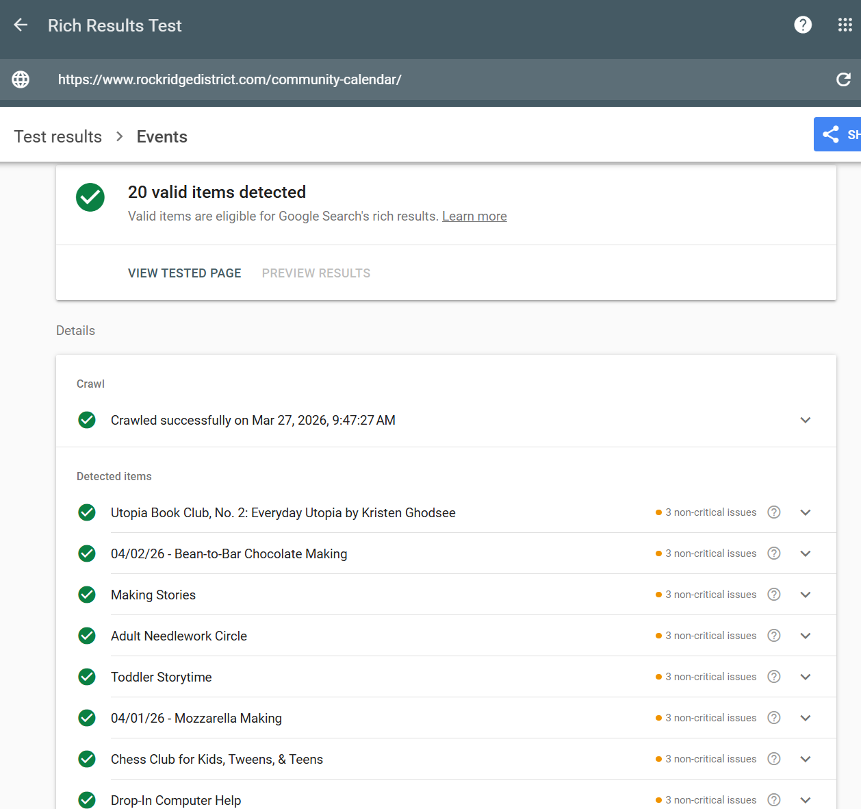 Calendar example showing structured event listings ready for discovery and reuse